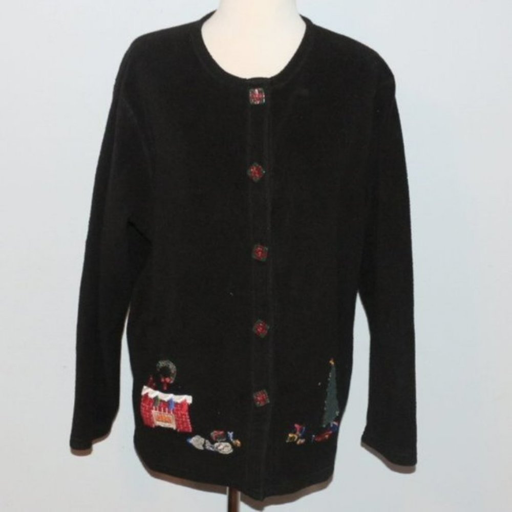 Vintage Premier International Button Up Fleece Feel Holiday Christmas Jacket XL